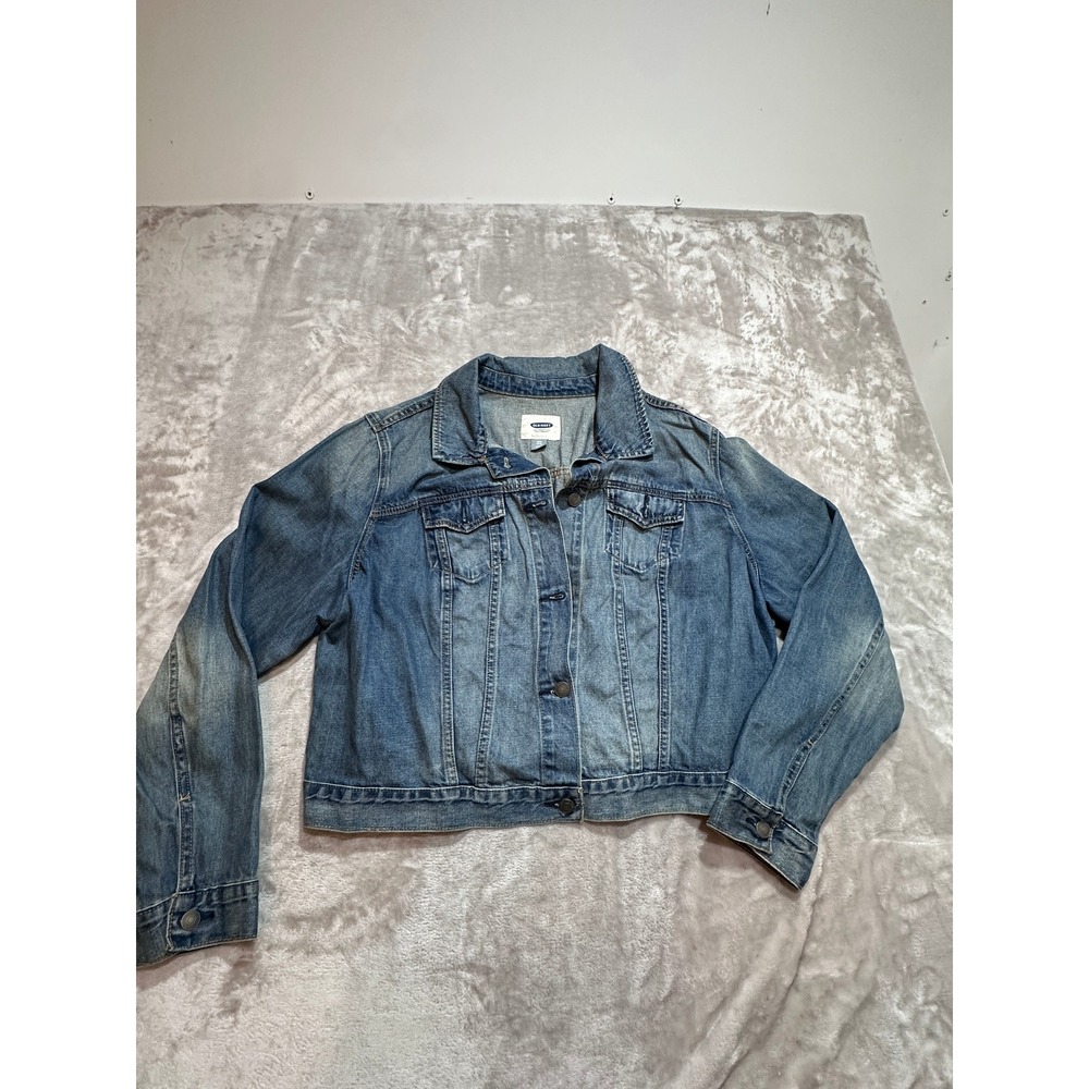 Old Navy Trucker Jacket Womens Size XXL Blue Denim Medium Wash 100% Cotton EUC